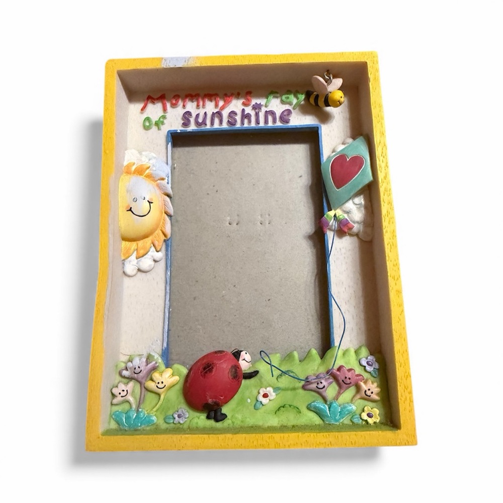 Vtg Russ Berrie  handpainted Yellow Sunshine Kids resin Photo Frame